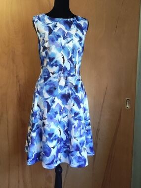 Jessica Howard Blue & White Watercolor Floral Fit-and-Flare Dress